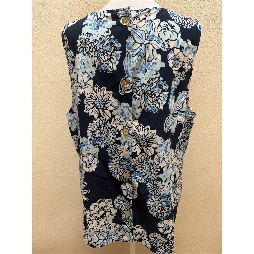 Lilly Pulitzer Women's L Bouquet All Day Iona Sleeveless Blue Floral Blouse Tank - Picture 3 of 11